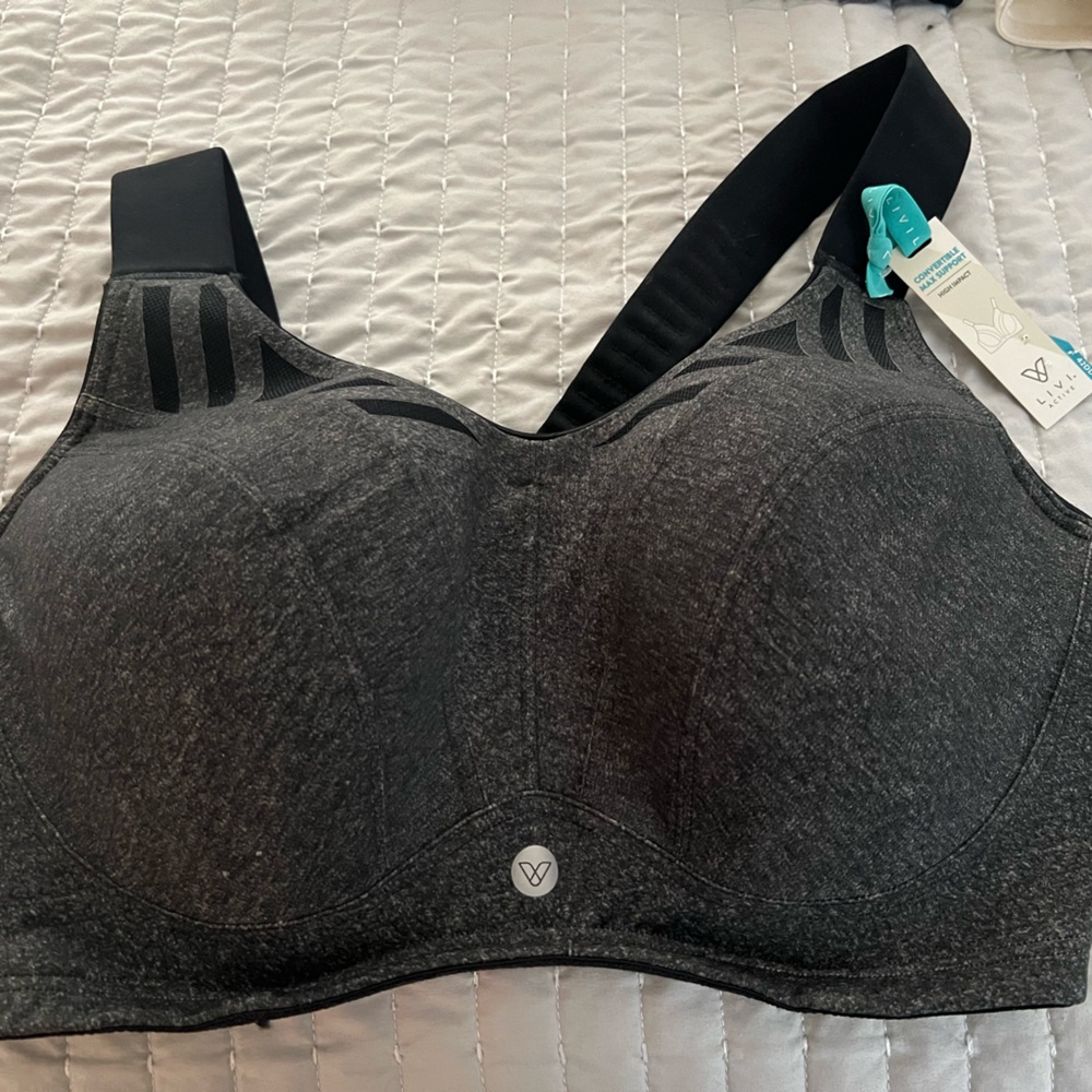 New Lane Bryant Livi High Impact High Suppor Gray Underwire Sport Bra Size 42DD